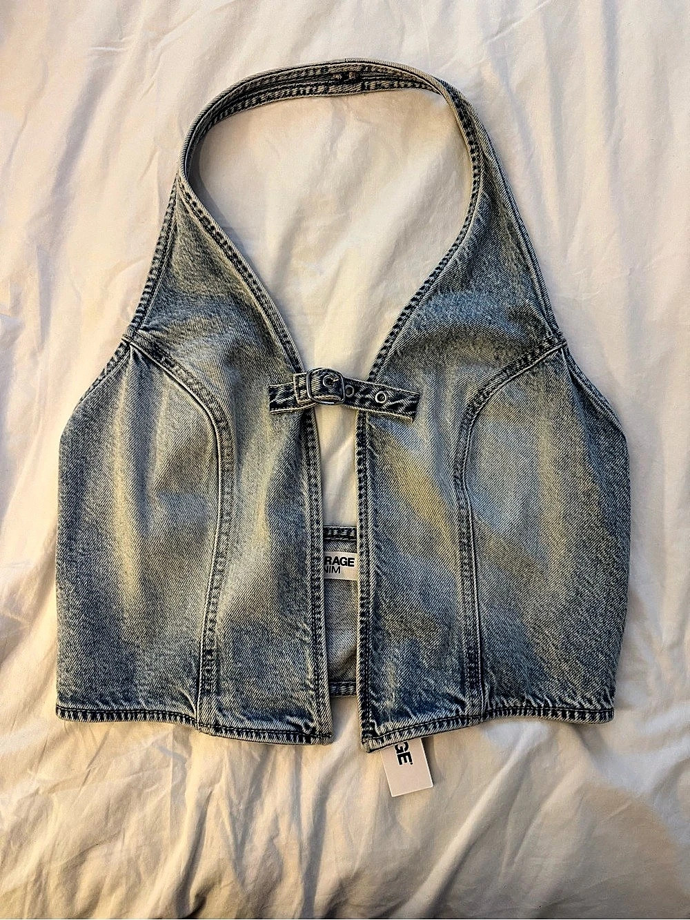 Garage Halter Denim Buckled Top Denim Halter Top in Blue Size Medium NWT